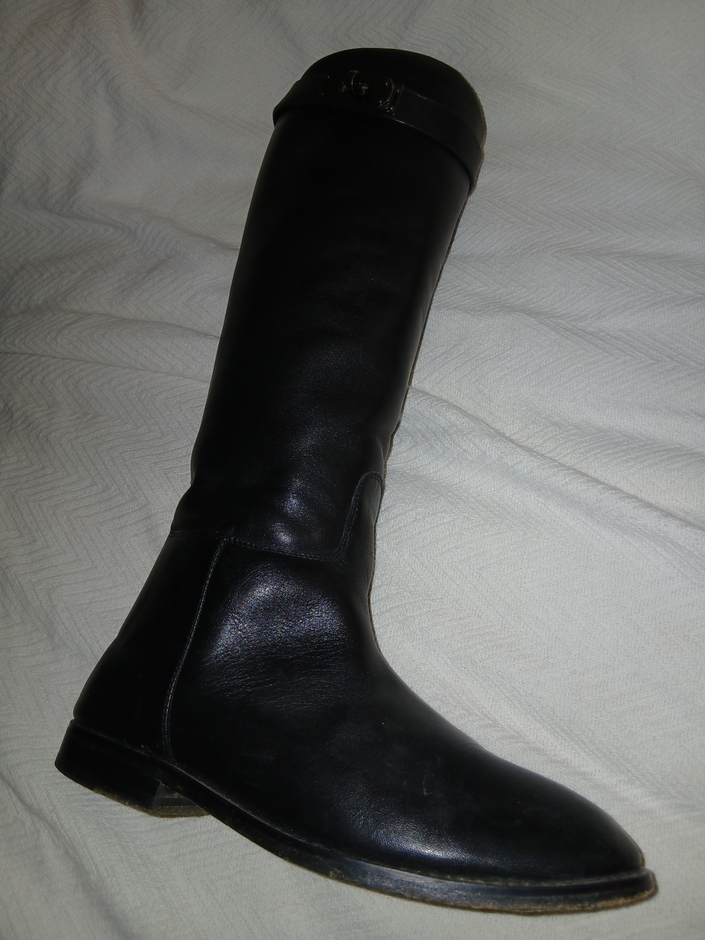 Hermes Black Leather Knee-High Heeled Boot